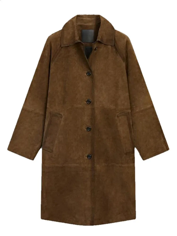 Manteau En Laine Marron Pour Femme – Manteau Long Vintage En Daim