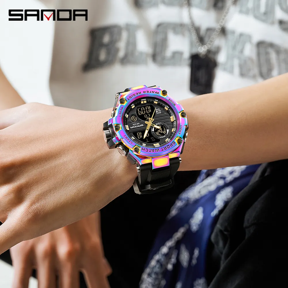 Sanda 3196 Mens Quartz Dual Display Watch 50m From