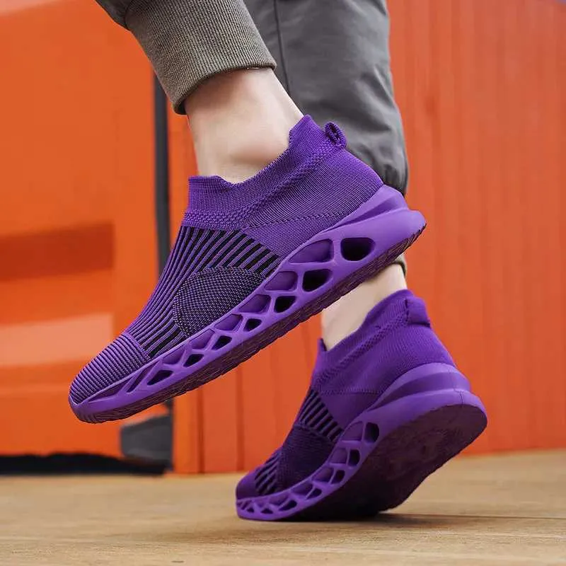 Breathable Purple Athletic sports shoes for Men and Women Slip on Sports Sneakers with Socks Plus Size 48 Z240924