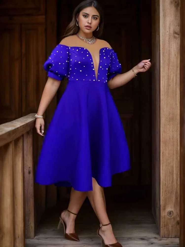 blue plus size a-line dress Light Blue Halter Neck Glitter Dress main image 0