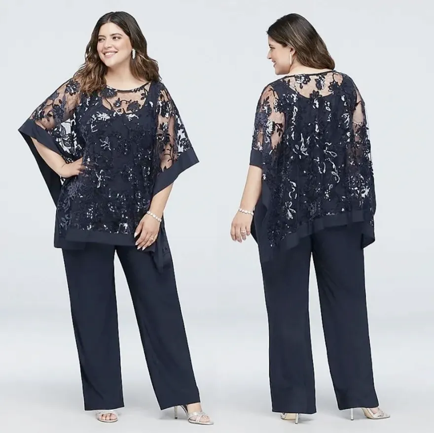 Plus size navy blue pant suits hot sale