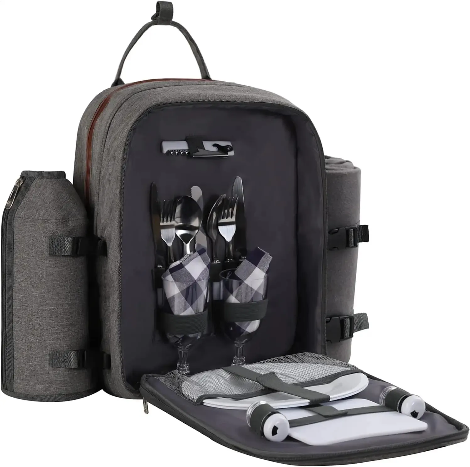 2 Person Outdoor Picnic Backpack With Lunch Compartment With Detachable Bottle Rack Wool Blanket Plate And Cutlery Set 240724 From Bitystore 48.69 DHgate.Com