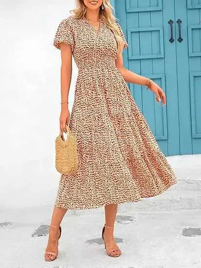 short sleeve maxi dress formal Wholesale MOQ6 Embroidered Short Sleeve Surplice Neck Maxi Dress