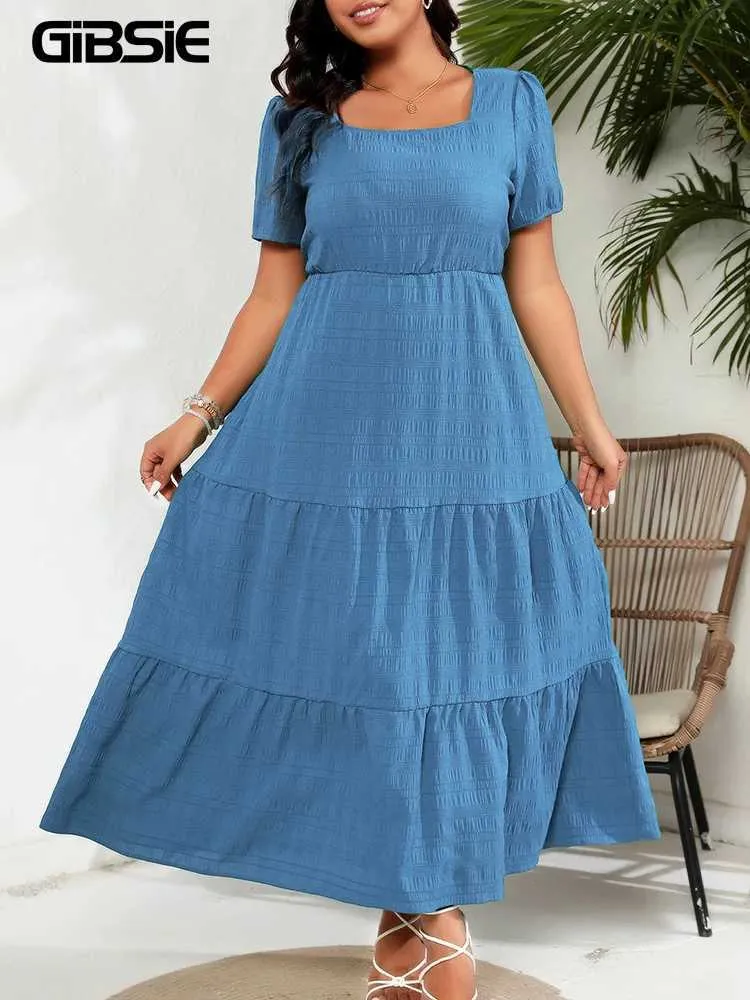 chinese dress ladies Plus Size Ruffle Sleeve Tiered A-Line Swing Summer Knee Length Midi Dress main image 0