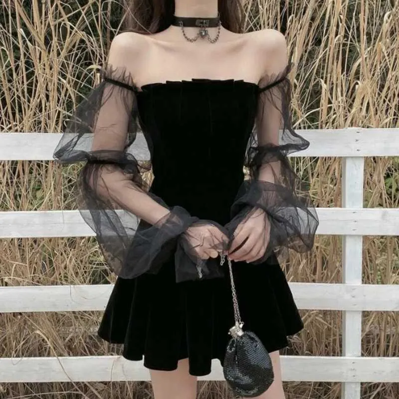 vintage mesh prom dress Sexy Slit 90's Black Mesh Prom Dress – misaislestyle