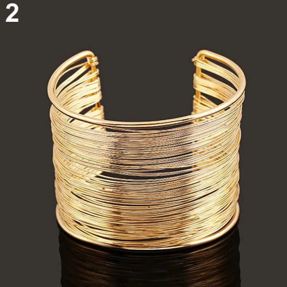 Gold Multilayer Wire Bangle Bracelet for Women - Open Cuff