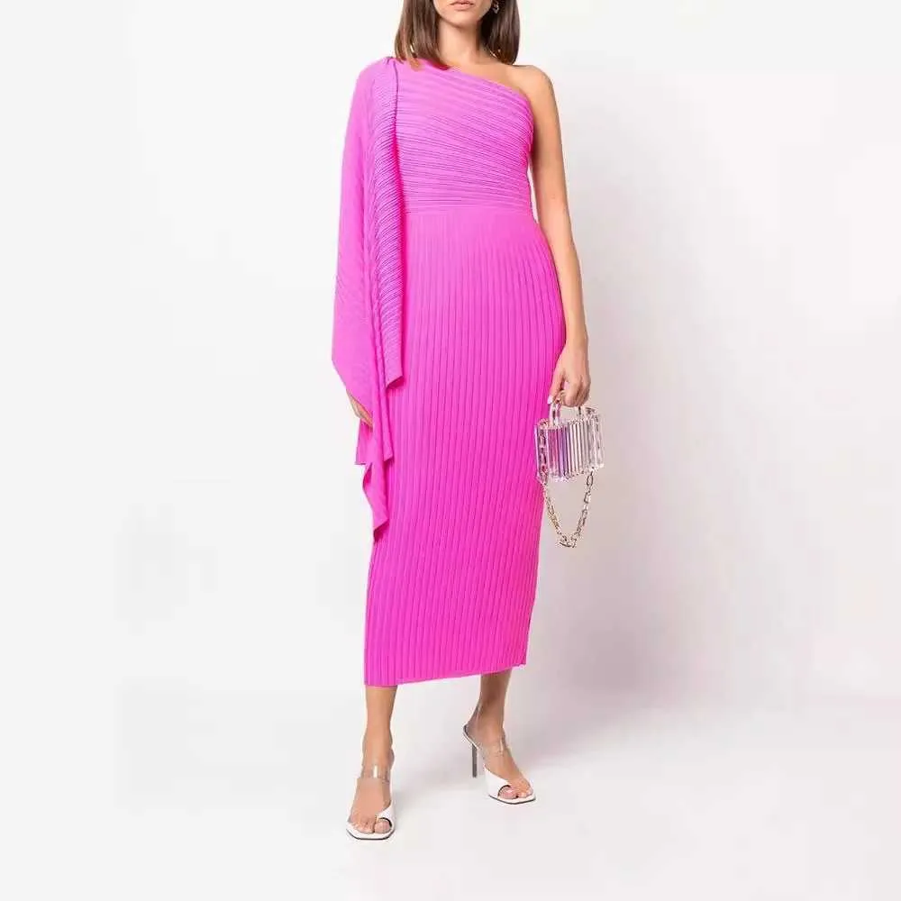 Miyake Pleated Dress Monochromatic One Shoulder Asymmetric Design With  Flying Sleeve Lightweight, Elegant Womens Fashion From Jichang_store1,  $18.63