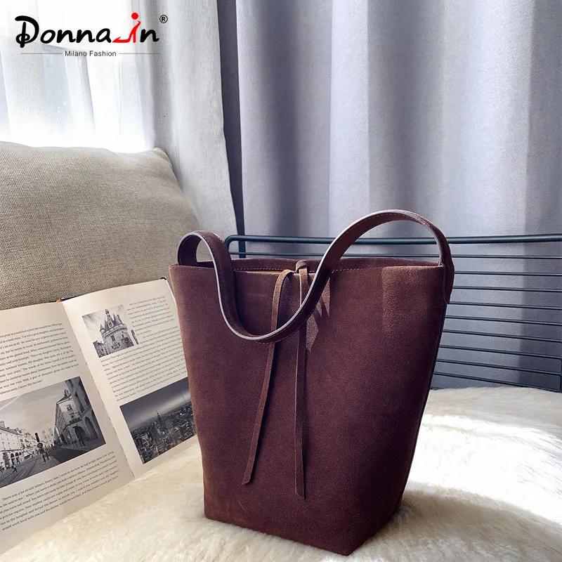 DONNAIN Genuine Leather Bucket Tote Bag For Women - Small Crossbody & Shoulder Bag