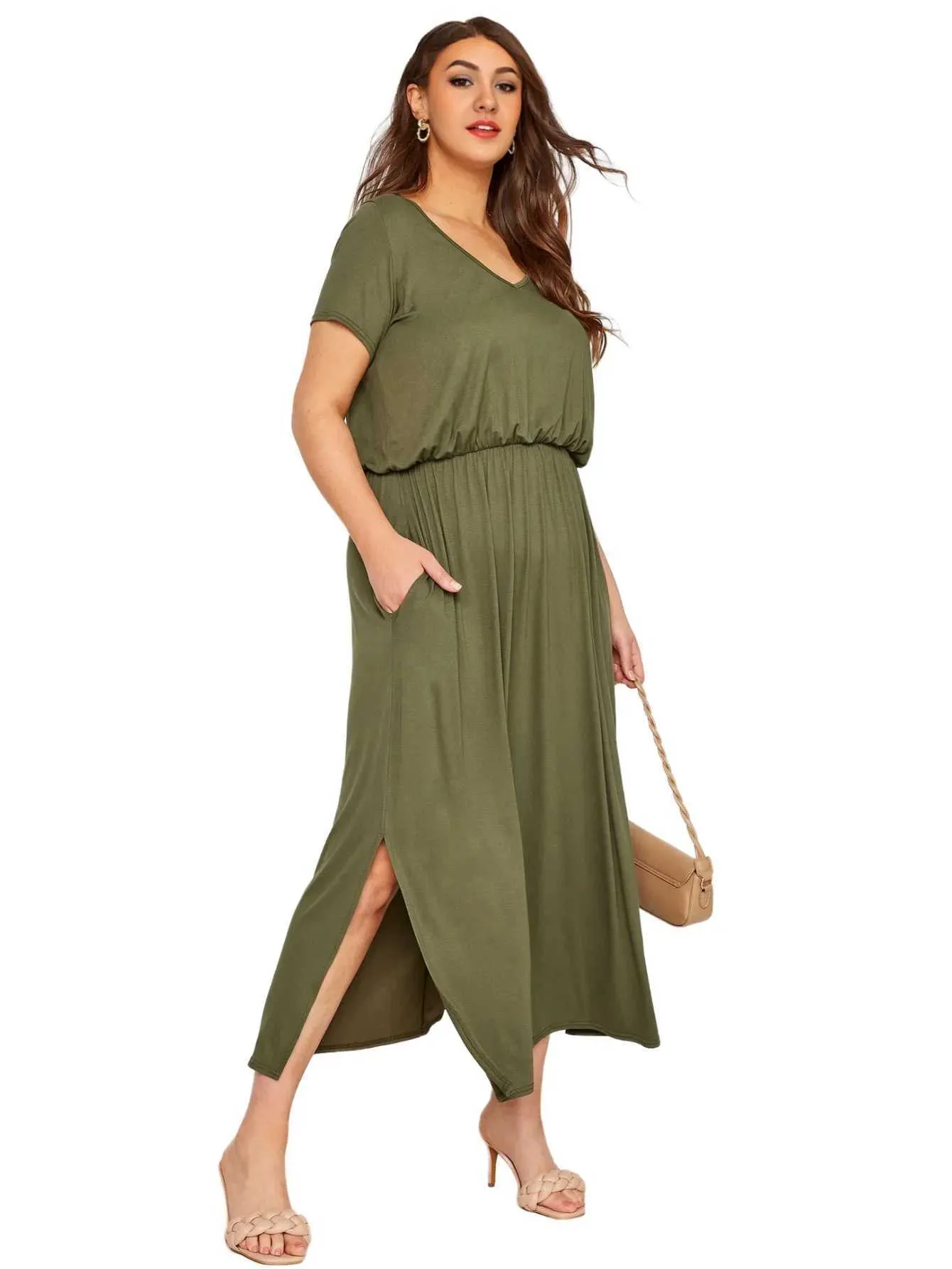 casual plus size fit and flare dress Techno Crepe Fit & Flare Funnel Neck Dress