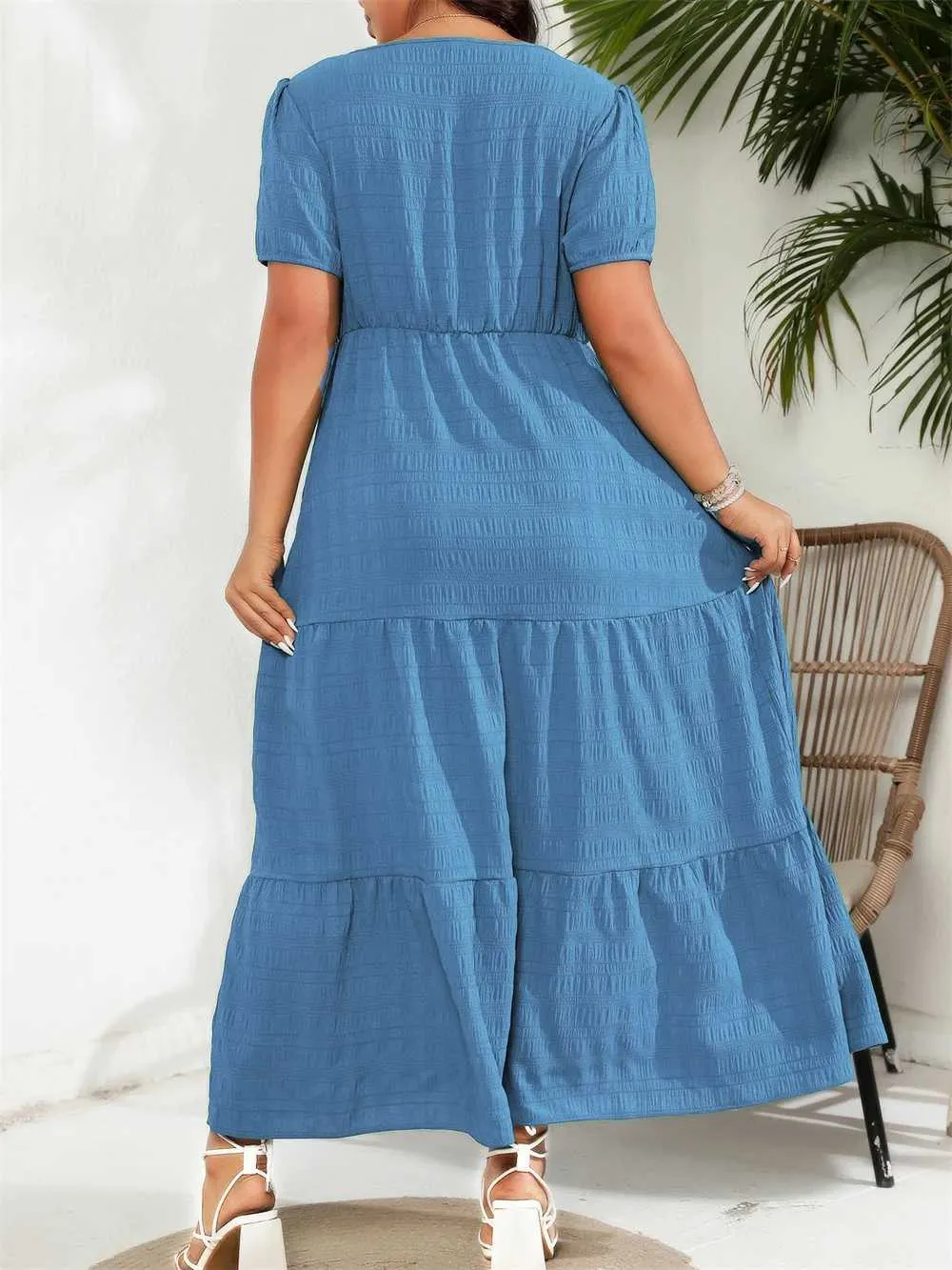 plus size long dresses casual Maxi Dress Womens Summer Boho Floral Empire Waist Flowy For Curvy Women Geometric Print Sleeve Type Women's Plus Size Square Neck