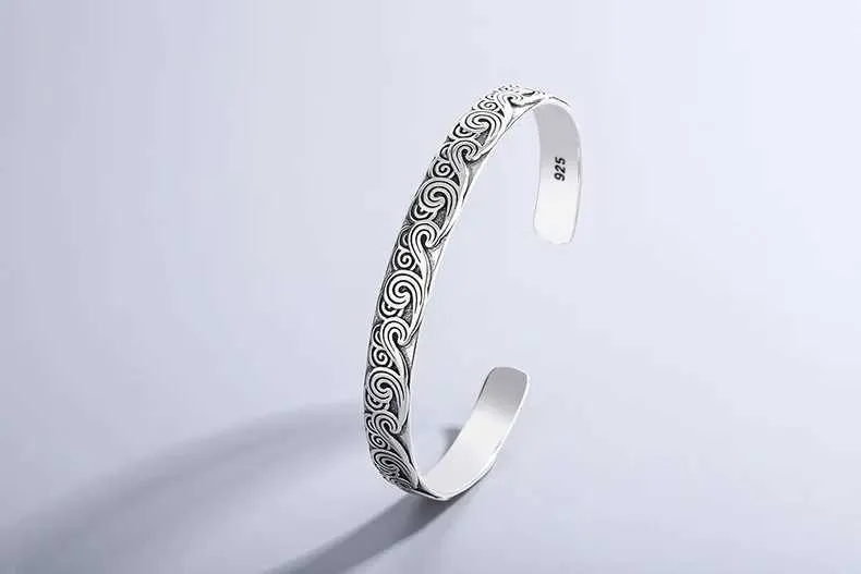 925 Sterling Silver Bangles, Retro Wave Design Bangle, Sweet Cloud