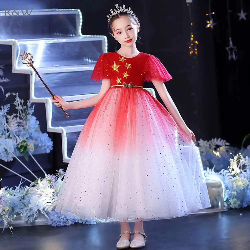 Girls Dress Red Dress White Lace Collar Red Christmas Dress For Girls  Ankle-Length Lace Ball