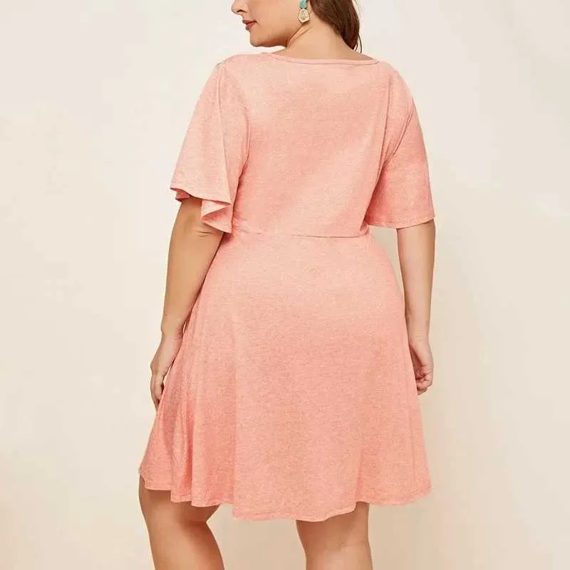 wells cotton poplin a-line midi-dress Plus Size V-Neck A-Line Princess Dress with Short Sleeves Ruffles and  Appliques for Mothers