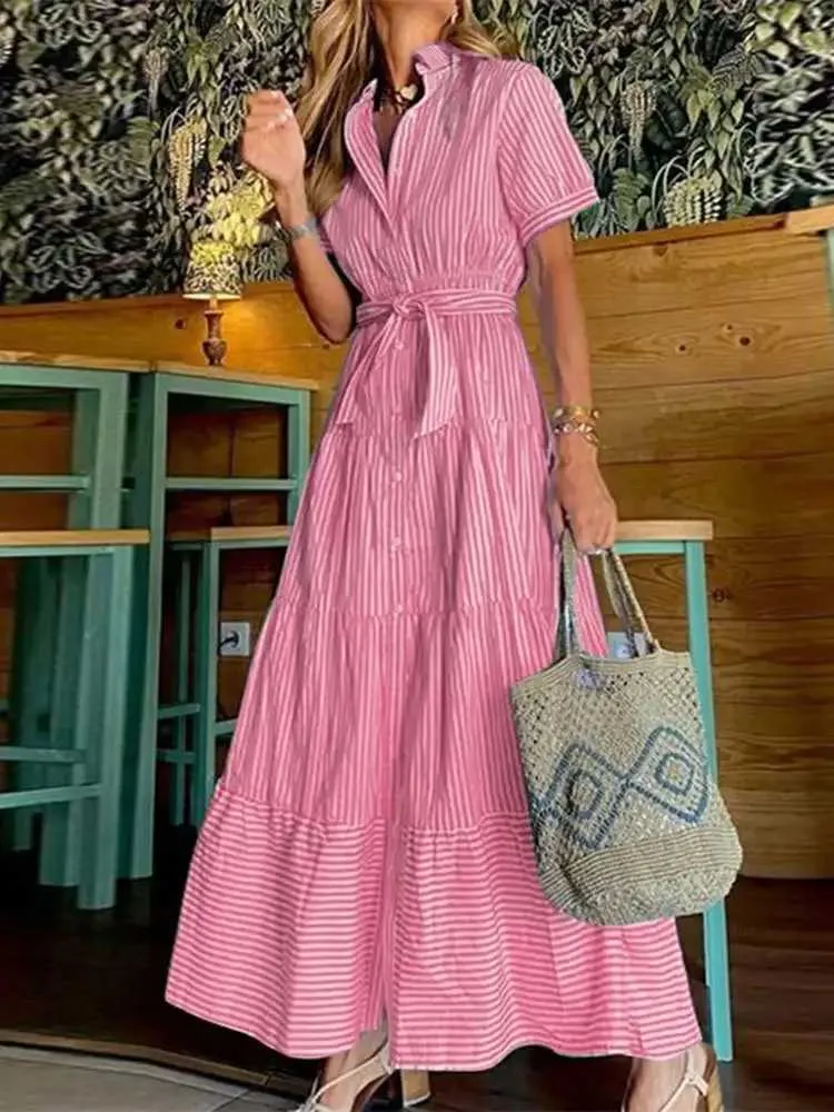 Vonda Bohemian Stripe Stripe Maxi Dress for Plus Size Women - 5XL