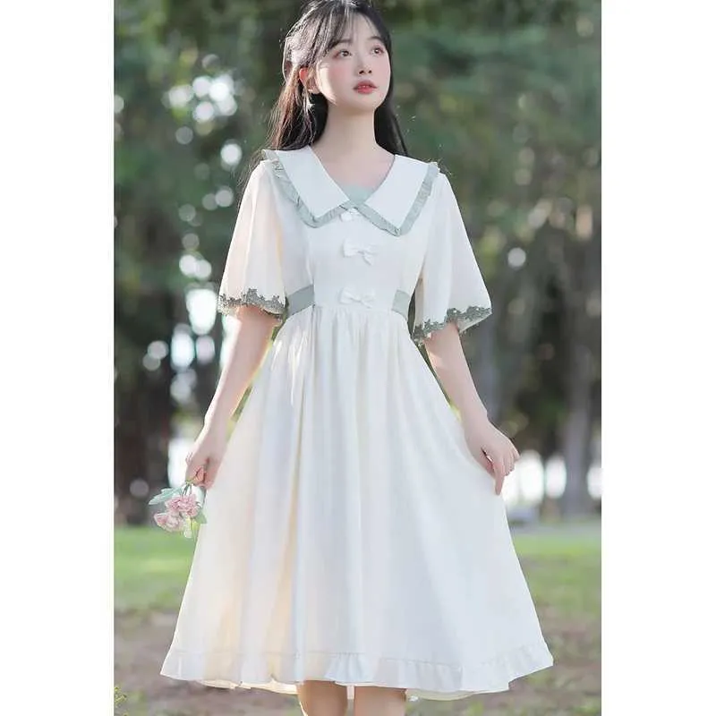 chinese dress ladies Mauve Scalloped Lace Dress with Peter Pan Collar – Lillibet.babygotclass