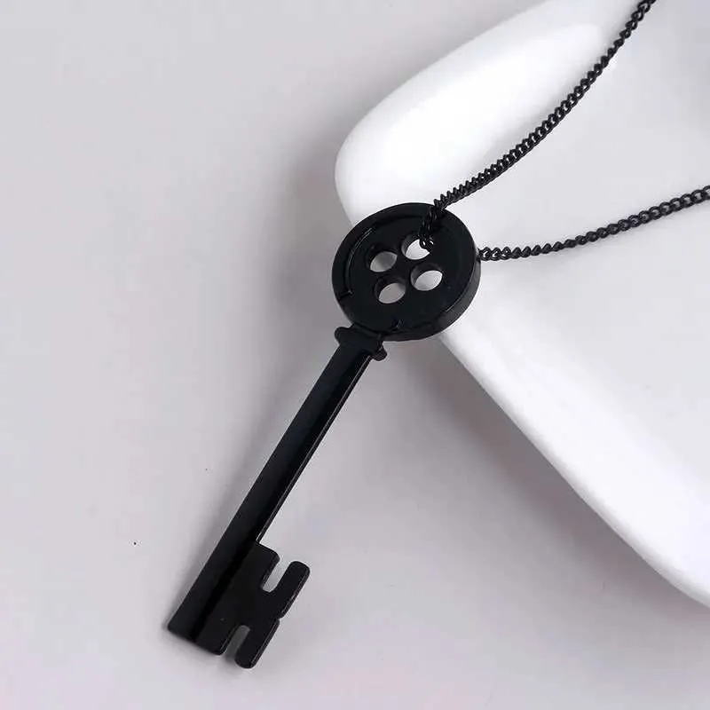 Bohue 2-Pack Black Sleeve Button Necklaces – Gothic Key Chain Jewellery For Halloween & Cosplay Costumes-681174