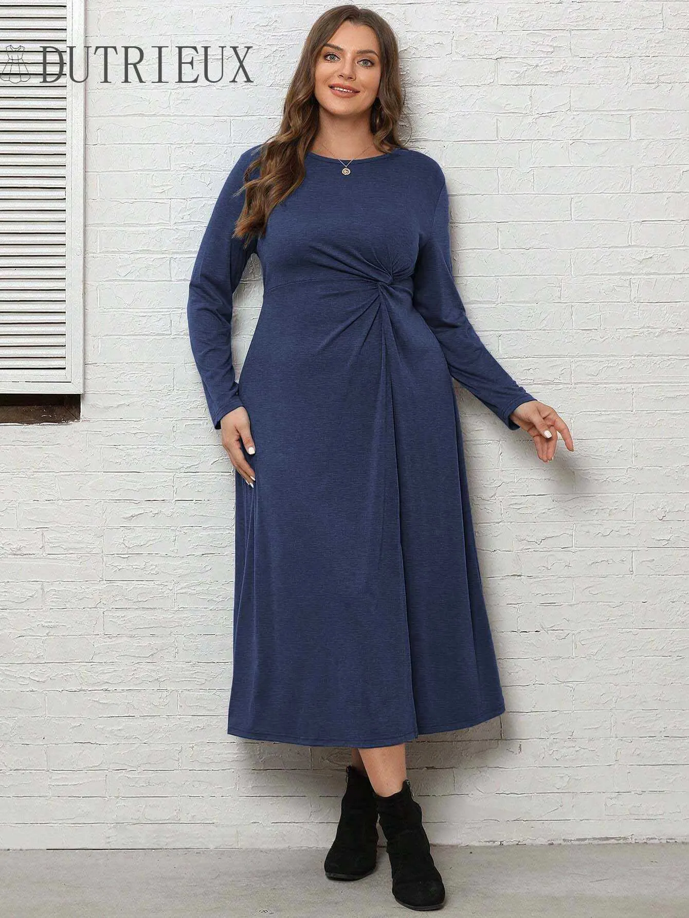 Elegant Plus Size Long Sleeve Dress For Women Blue Solid Casual Formal  Split Design M240924 From Jichang_store1, $14.79 | DHgate.Com