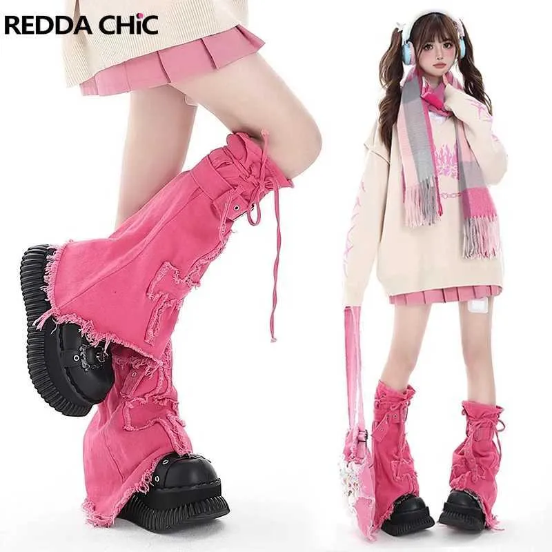Women's Pink Knit Leg Warmers Y2K Style Long Socks, Knee High, Lolita  Denim Boots Look