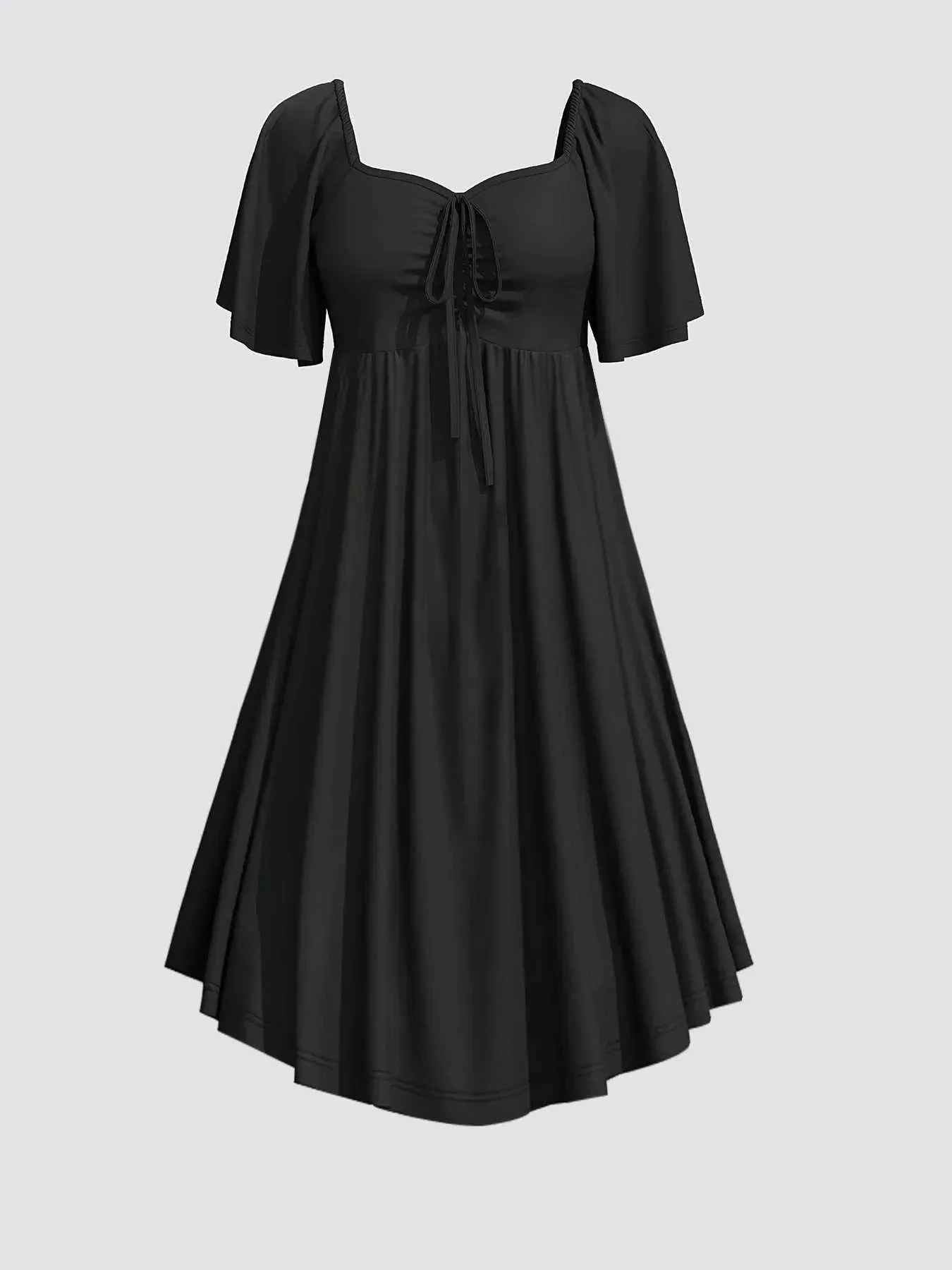 Solid Color Midi Dress, Short Sleeve Square Neck... From Jichang_store1,  $13.64 | DHgate.Com