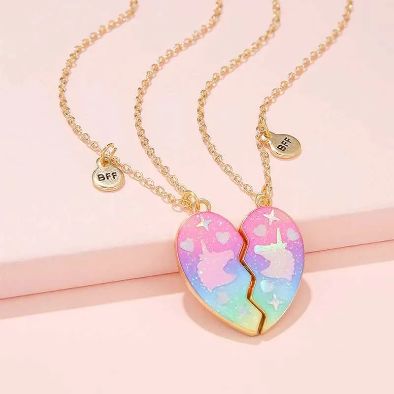 BFF Collier D'Amitié Avec Pendentif Licorne Dessin Animé, Mignons Meilleurs Amis Colliers, Forever Best Friends Colliers Pour 2 Filles, Bijoux Cadeaux Saint Valentin Pour Enfants Mère Sœurs Amis