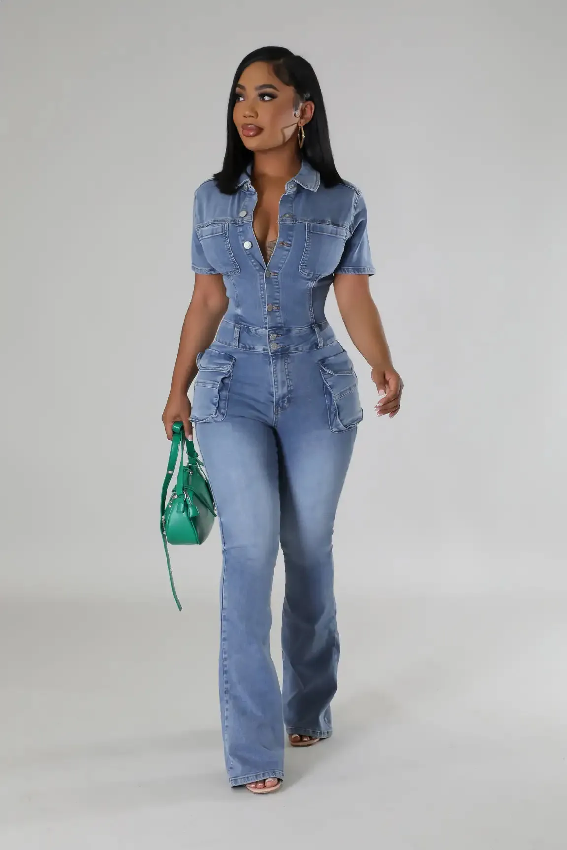 Save Big on Bulk Sexy Pants Wide Leg Jumpsuit Womens Denim Jumpsuits: Sexy  Denim Jumpsuit With Lapel Wide Leg Design, Elegant Casual One Piece For 