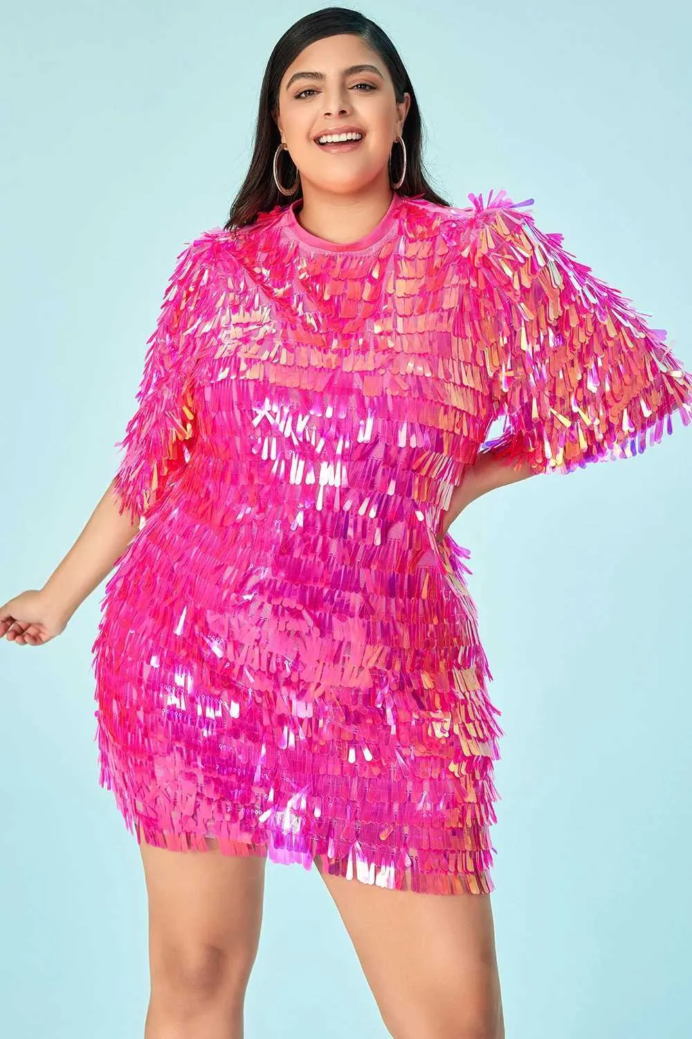 slim fit dress slacks Short Sequin Homecoming Dress with Fit-And-Flare Skirt Periwinkle / 00 main image 0