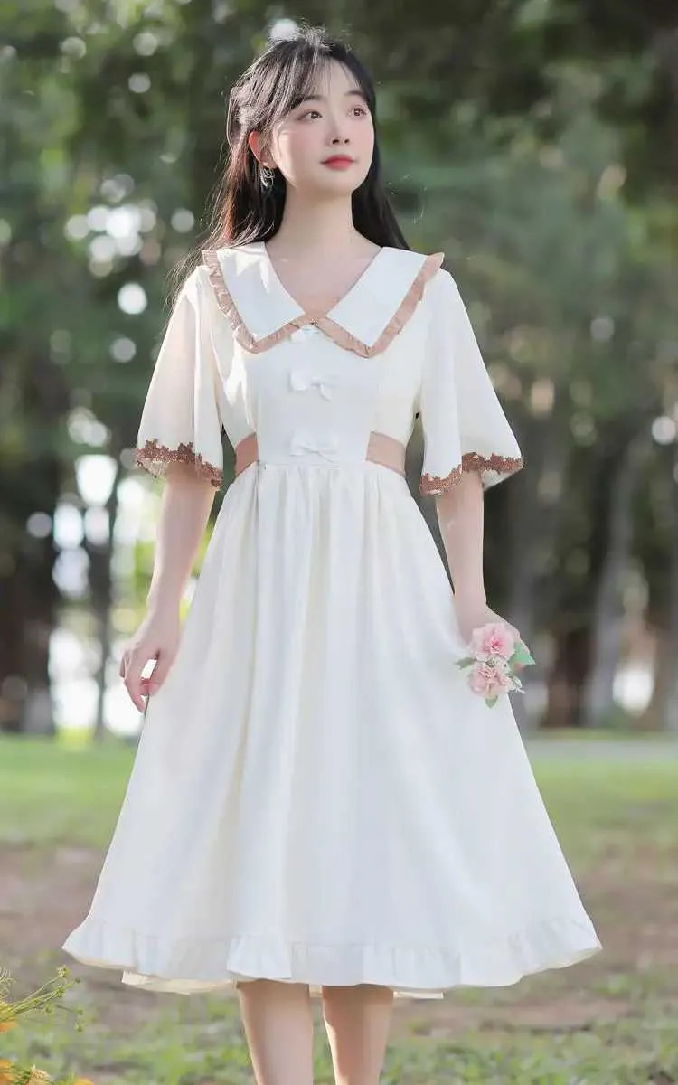 ワンピース Pleats collar Chiffon Dress/ laube blanc Pleats