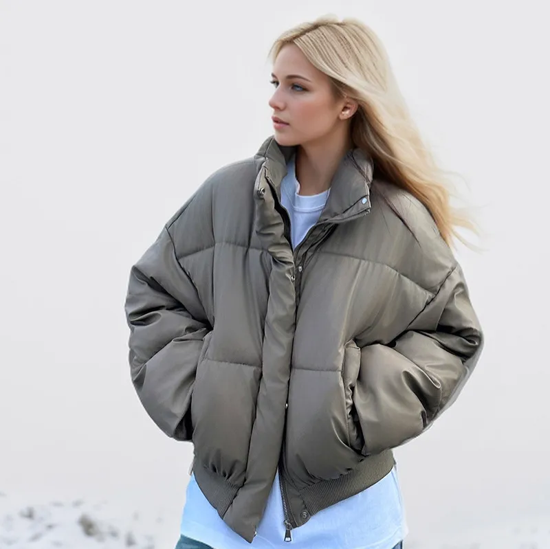 Warm & Versatile Cotton Puffer Jacket with Stand-Up Collar