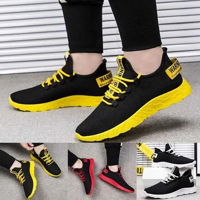 Mens Breathable Running Shoes Black Yellow Lightweight