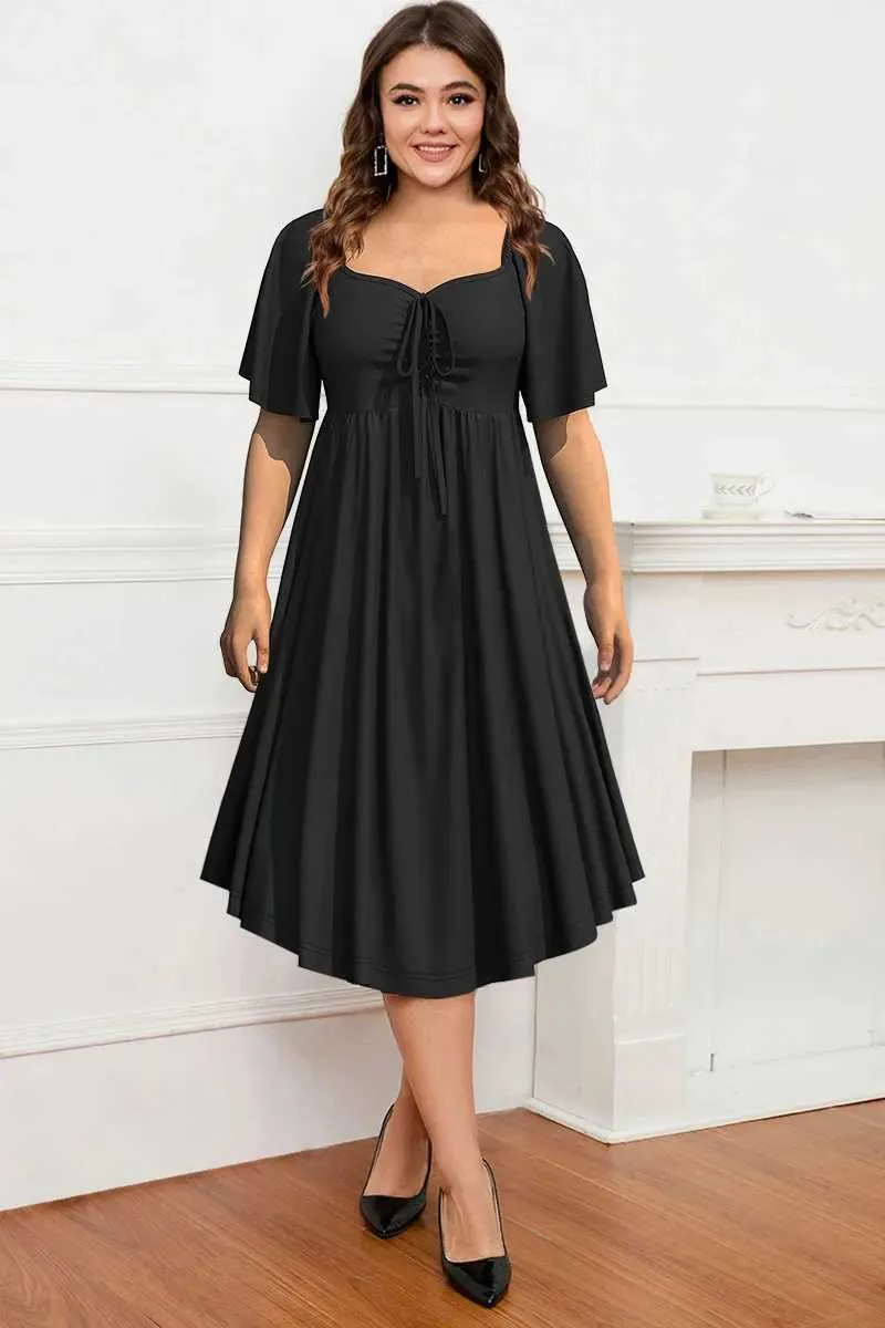navy blue dress for baby girl Women's Black Knee-Length Dress with Bow Neck and Short Sleeves