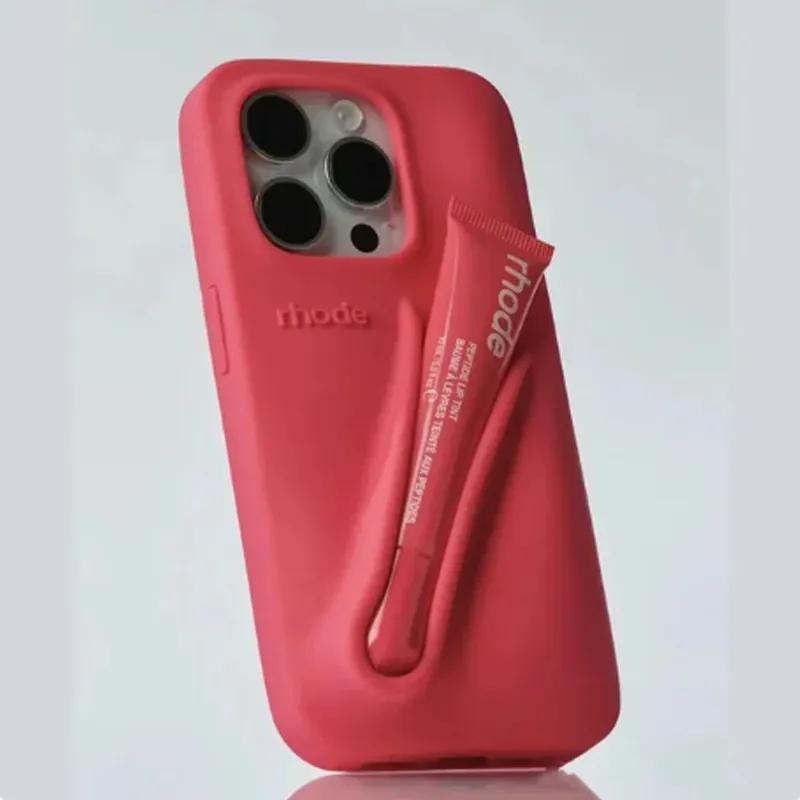 Silicone pink phone case with Lipstick & Lip Balm Holder