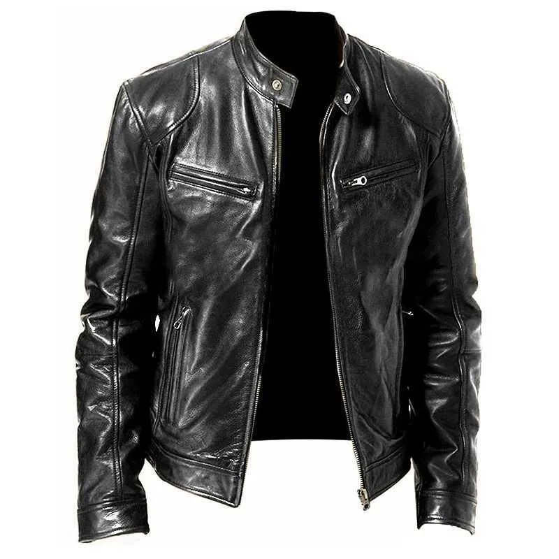 smoothmood　TobaccoDesPrésLeatherJacket Men's Faux Leather Jacket Motorcycle Jacket Waterproof Windproof