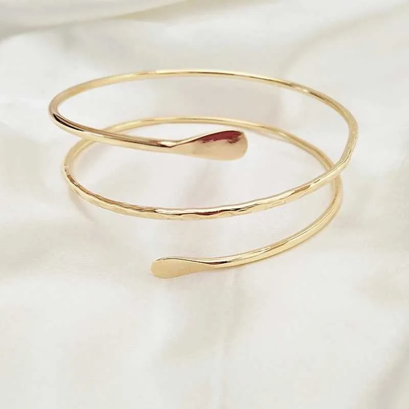 Rotating Spiral Arm Cuff Bracelet - Adjustable Metal Coil Strap for ...