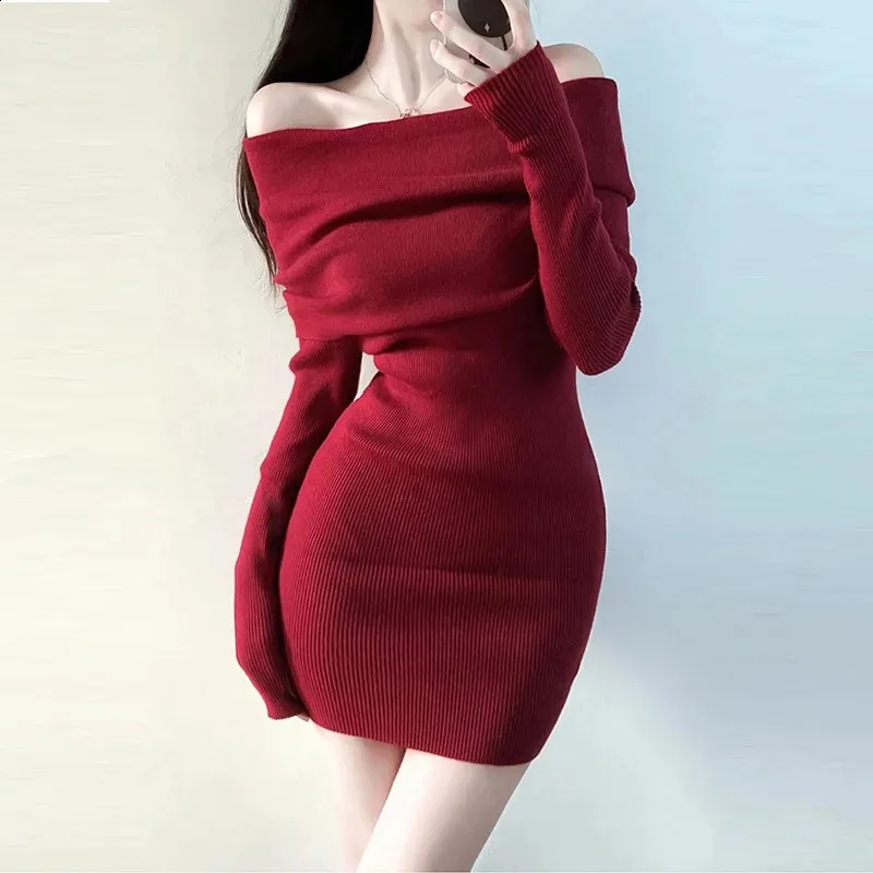 Sexy Off Shoulder Knitted Strapless Long Sleeve Cotton Bodycon Dress Sexy Off Shoulder Knitted Strapless Long Sleeve Cotton Bodycon Dress