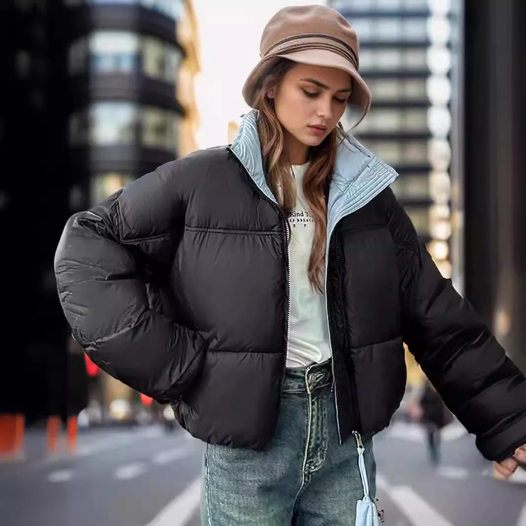 Short Zipper Cotton Puffer puffer jacket for Women - Autumn
