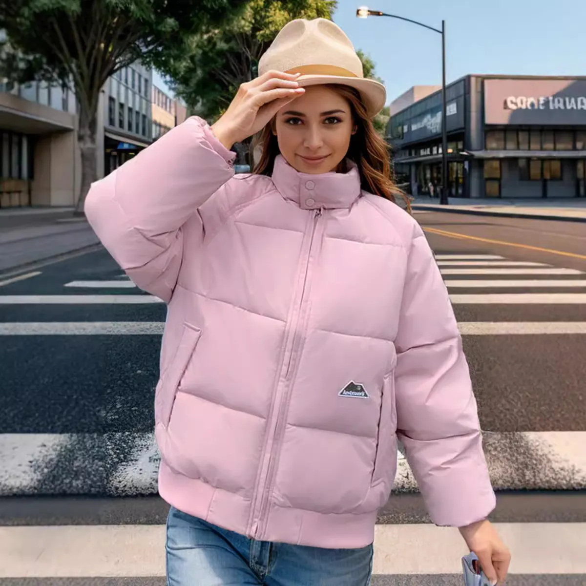 Women's Winter Puffer Blazer Jacket Chic Cozy Insulated With Notch Lapel And Two Button Closure main image 0