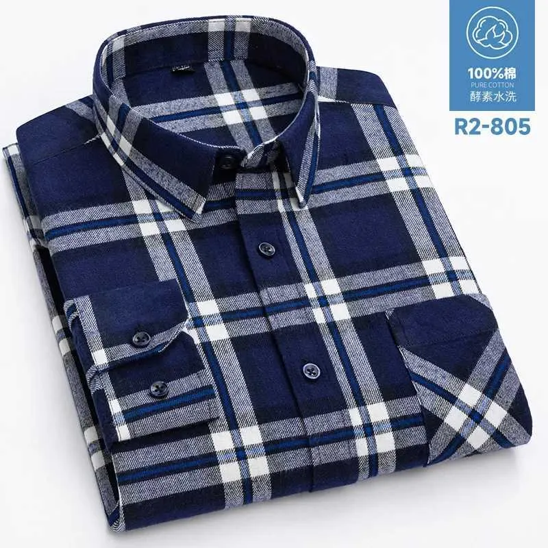 Breathable 100% Pure Cotton Mens Long Slip Plaid Flannel