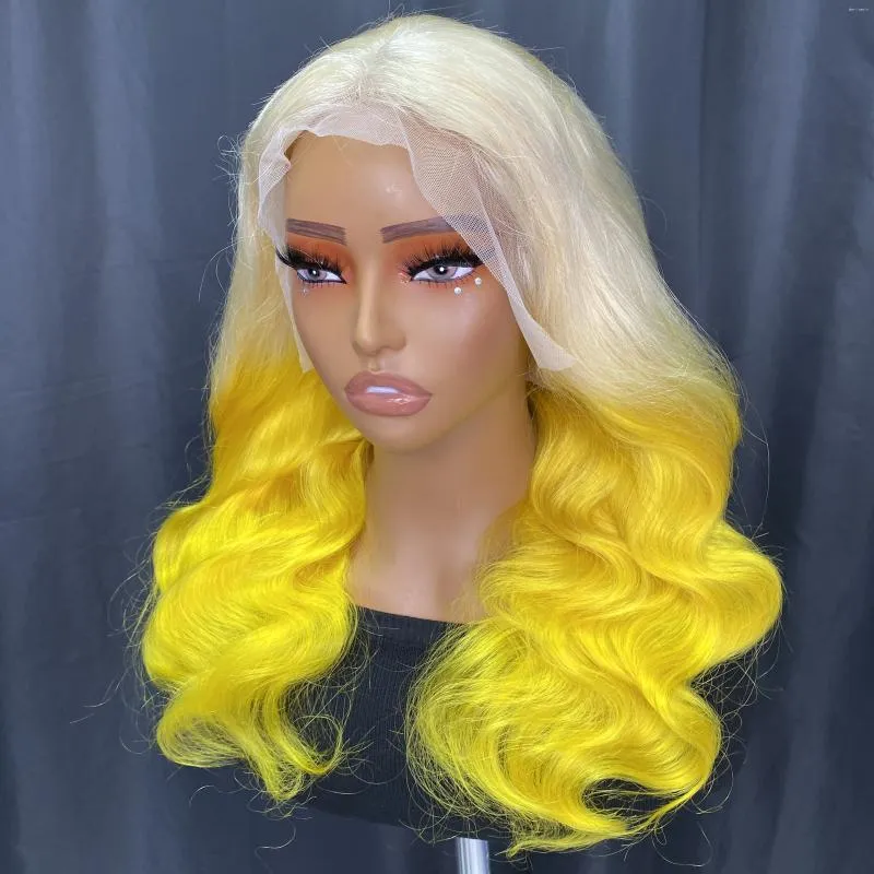 Human Hair Remy Lace Front Wig - Yellow, 13x4, 20 Inches  display picture 3