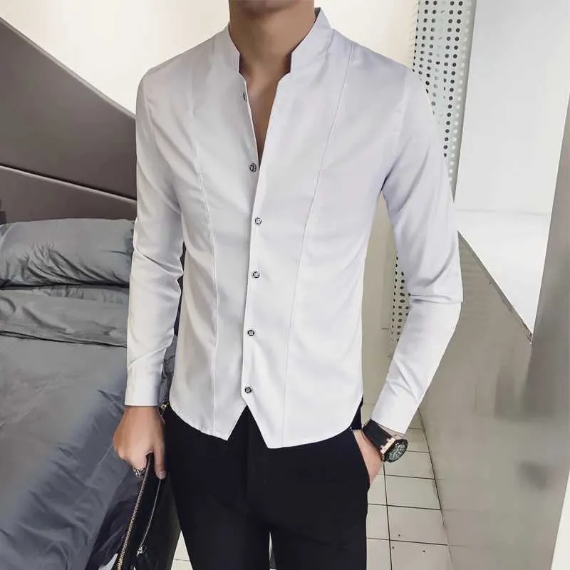 Mens Slim Fit Dress Shirt Stand Up Collar, Solid... From Katcho1, $11.42 |  DHgate.Com