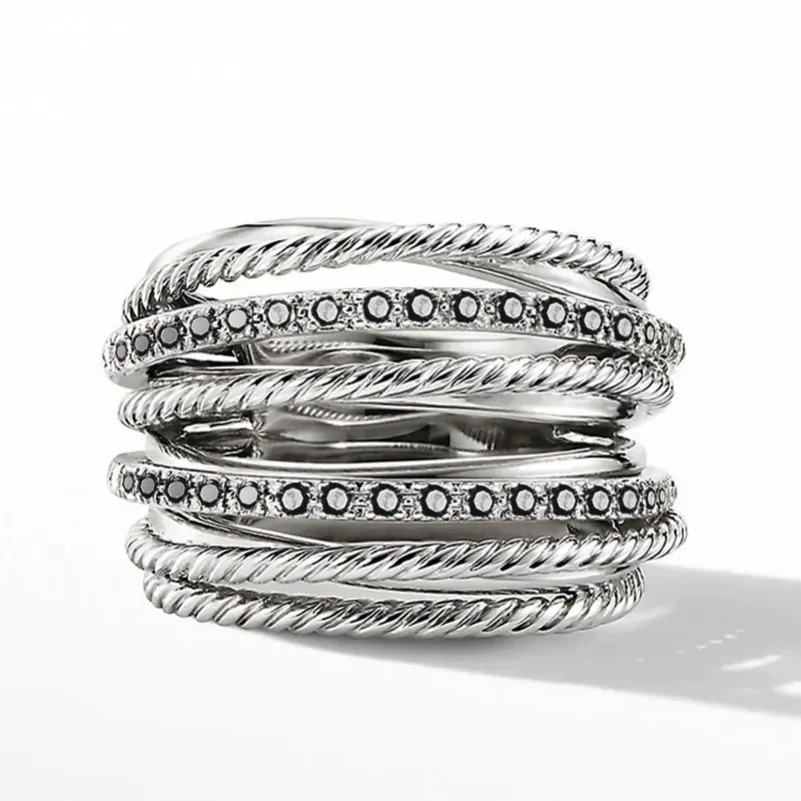 Multi Layer Wrap Stack Rings Band Cubic Zirconia Diamond Designer ...