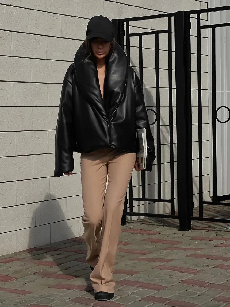 Sheepskin Leather and Cotton Winter Black Leather jacket Women for Women