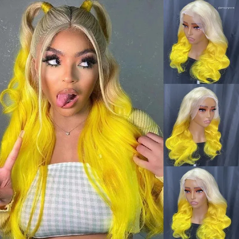 Human Hair Remy Lace Front Wig - Yellow, 13x4, 20 Inches 