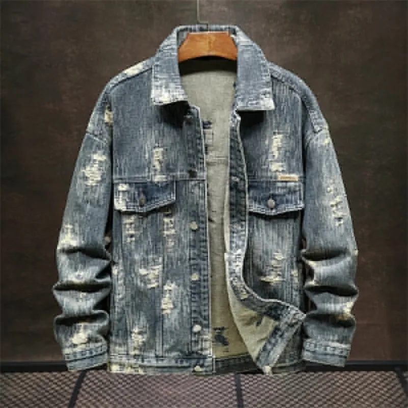 Mens Blue Denim Jacket Relaxed Fit, Distressed From Zara04