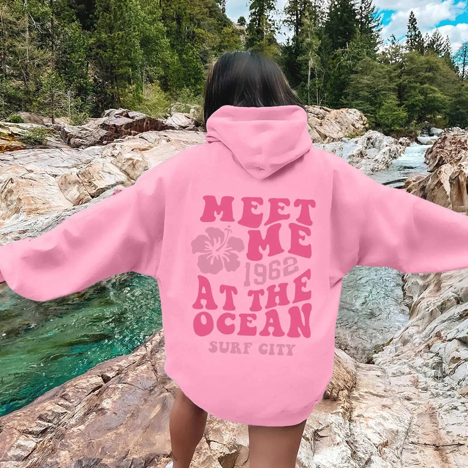 Trendy Pink Palm Puff Womens Sweatshirts And Hoodies With Letters Back Print For Women Loose Fit Streetwear Aesthetic Top From Chancee 12.89 DHgate.Com