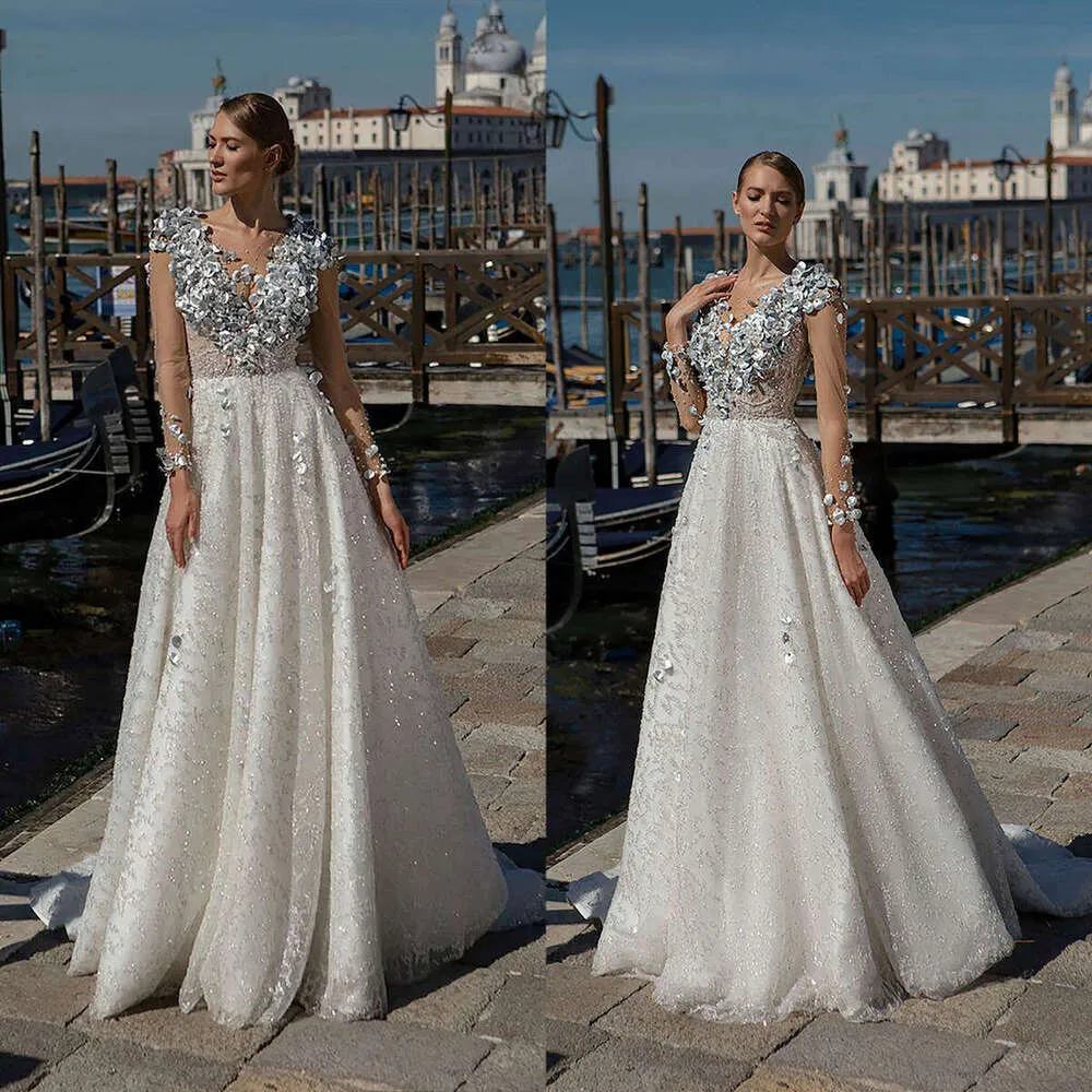 Wedding Dresses A-e Crystal Beading Sequined Long Sleeve Bridal Gown -  Custom Made Vestido de Novia