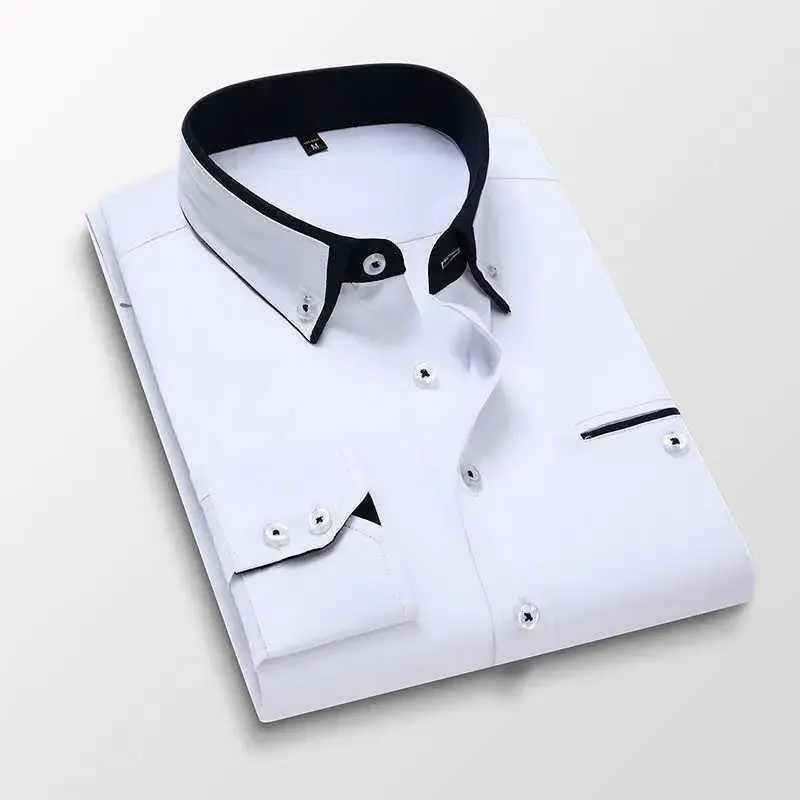 Professional Men's Ironless Long Wedding Dress Shirt with T Shirt Collar - Ultra-Thin and Ultrafine - Sizes M-5xl (CL240926)