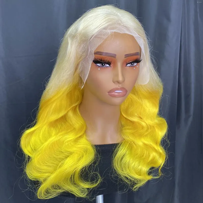 Human Hair Remy Lace Front Wig - Yellow, 13x4, 20 Inches  display picture 1