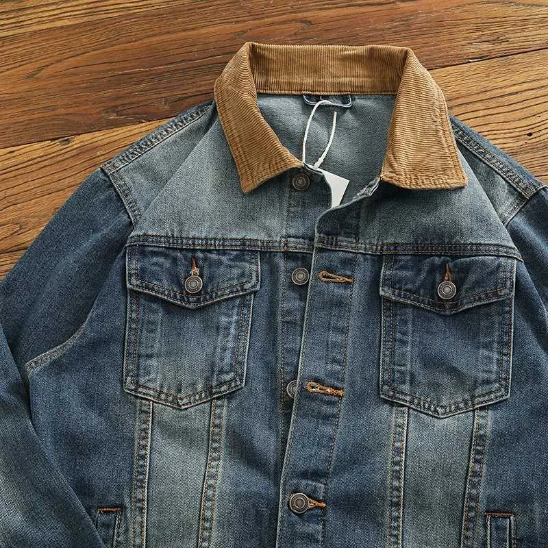 Men's Plus Size Corduroy Patchwork Denim Jacket - Casual Workwear