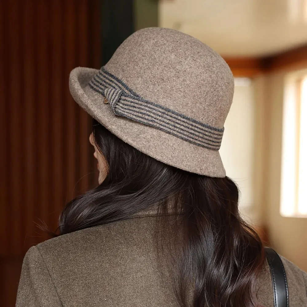 Round Felt Hat Winter Felt Hat Korean Style Round Top, Curled