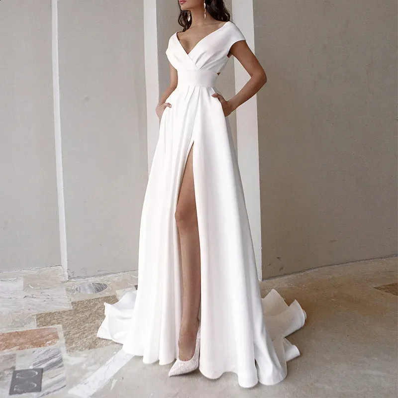 Save Big on Bulk White Party Maxi Dresses Party Dresses For Women, Elegant  Sleeveless V Neck Maxi Dress Sexy Split Design, Long Formal Evening Gown In 